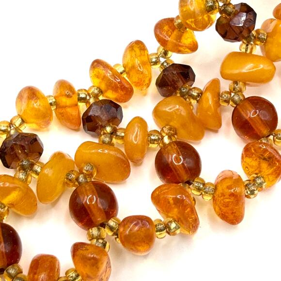Victorian Natural Baltic Golden Amber Faceted Bead Collar  Vintage 90s Handmade Genuine Amber Beads Woven Lattice Collar Choker Necklace
